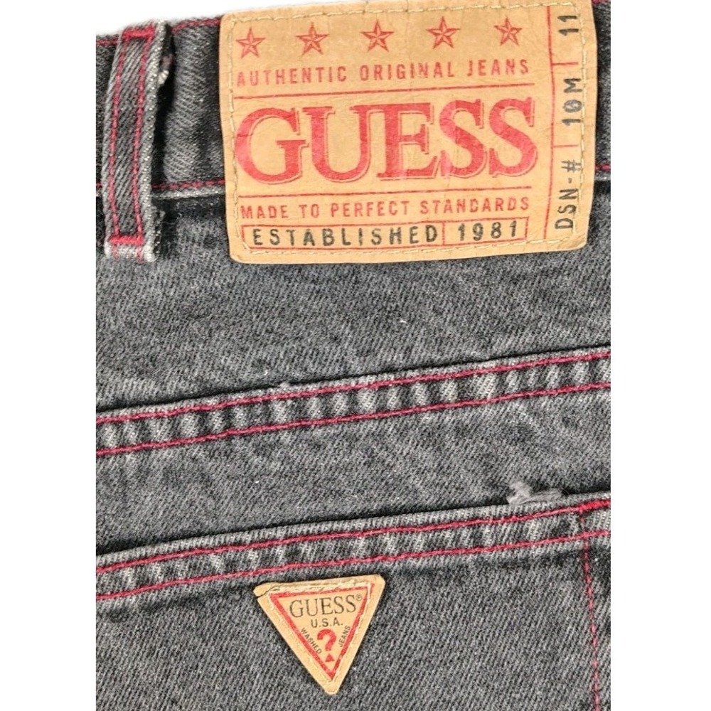 Guess Jeans Style 39075 Made In The USA Triangle Black Wash Red Stitching 38X31 - Picture 6 of 15